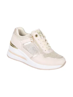 Laura Biagiotti Sneakers donna con zeppa e strass - beige