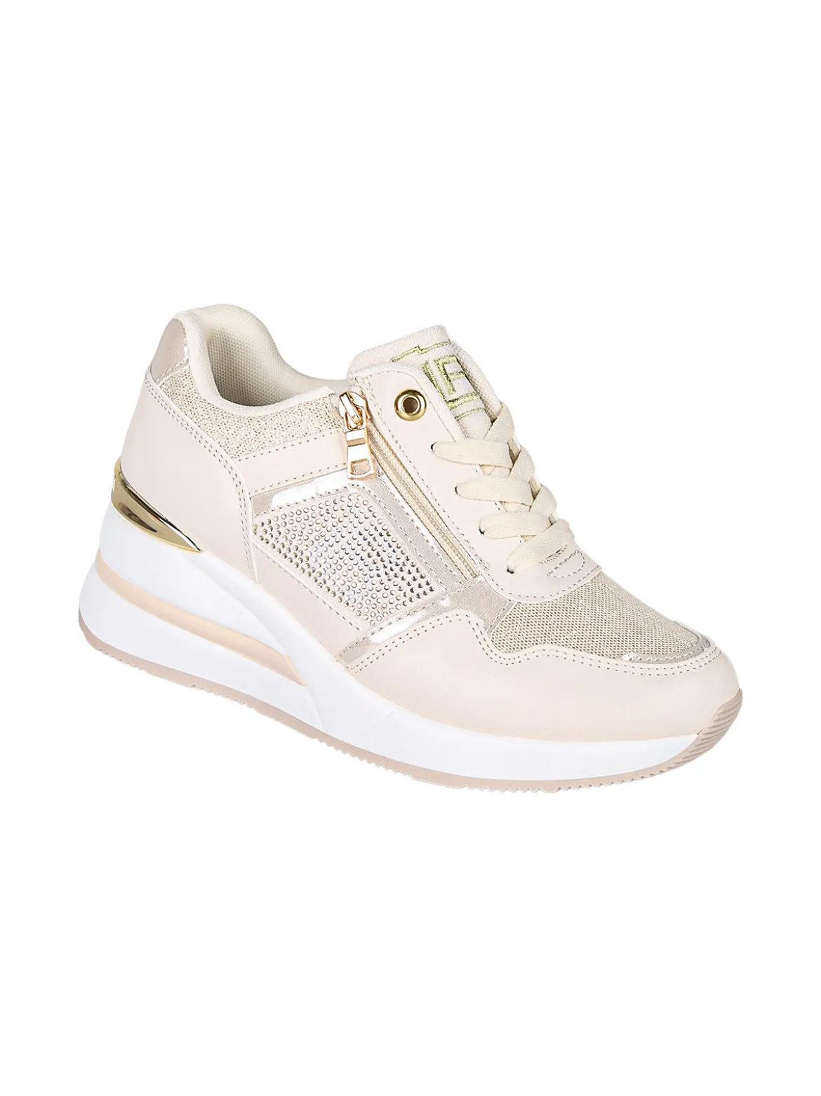 Laura Biagiotti Sneakers donna con zeppa e strass - beige