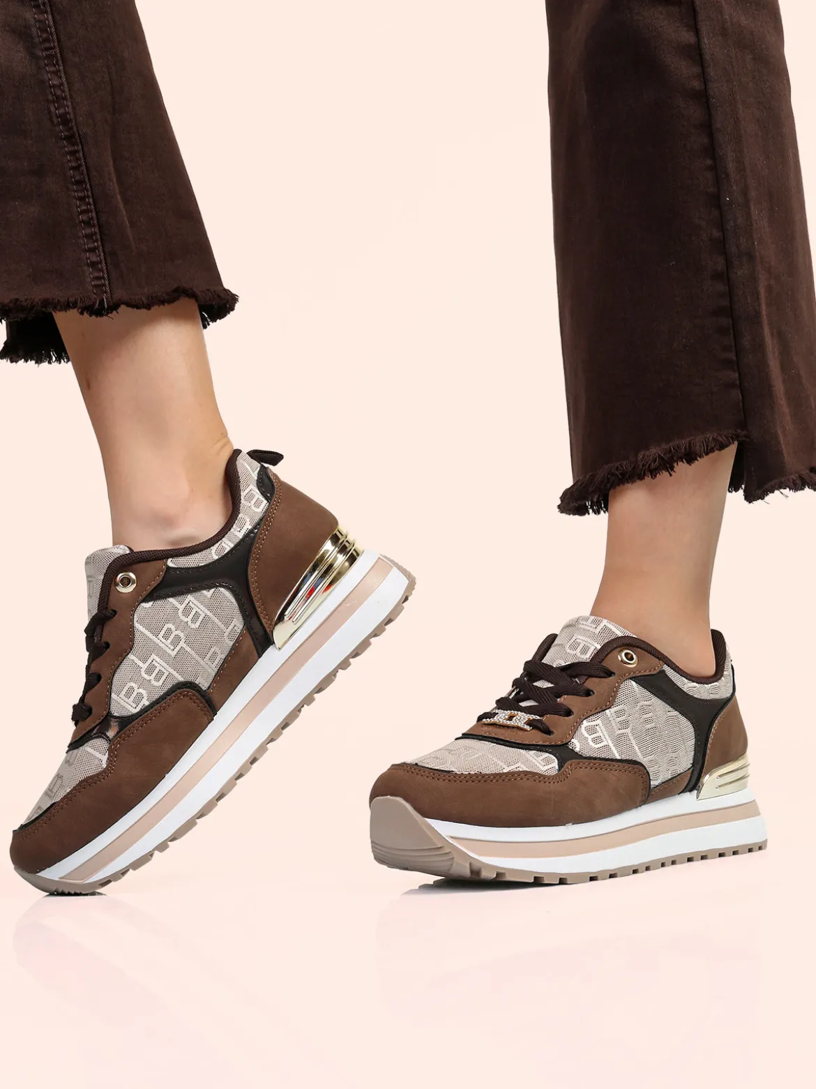 Laura Biagiotti Sneakers donna stringate con platform - moro