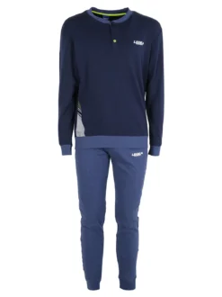 Legea Pigiama lungo da uomo in misto cotone interlock - blu