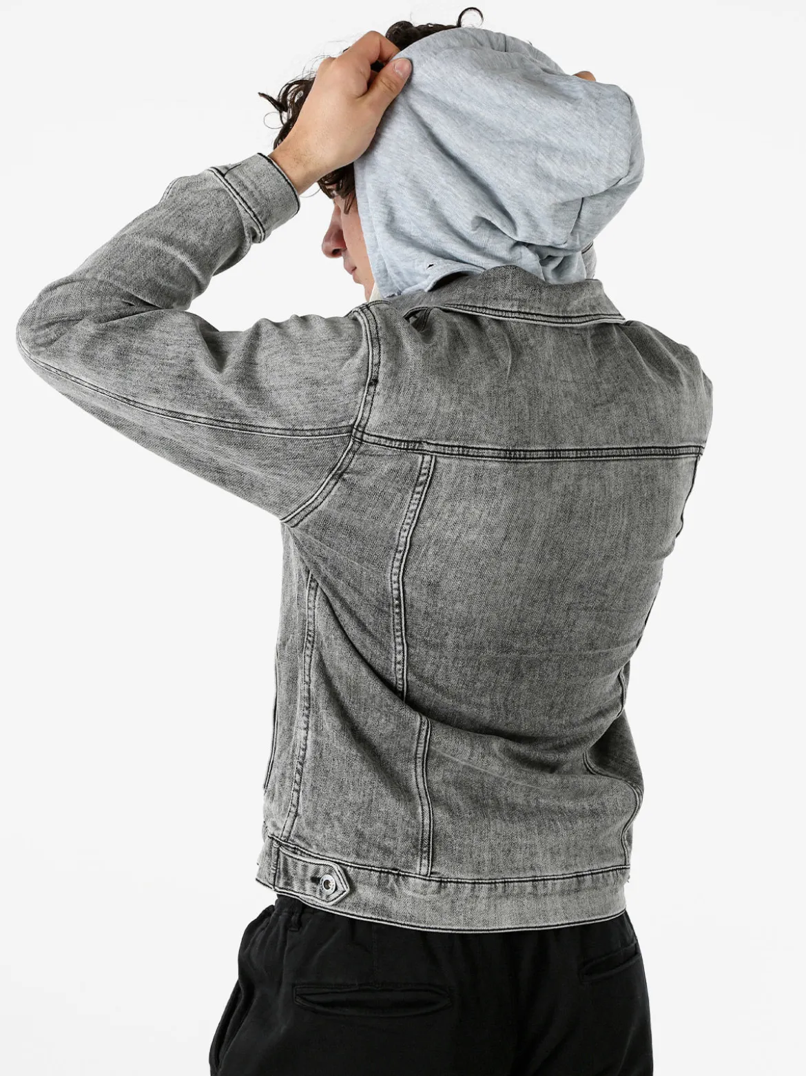 Leox Giacca in jeans da uomo con cappuccio in felpa - grigio