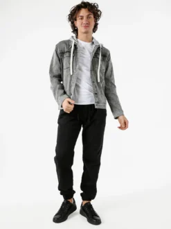 Leox Giacca in jeans da uomo con cappuccio in felpa - grigio