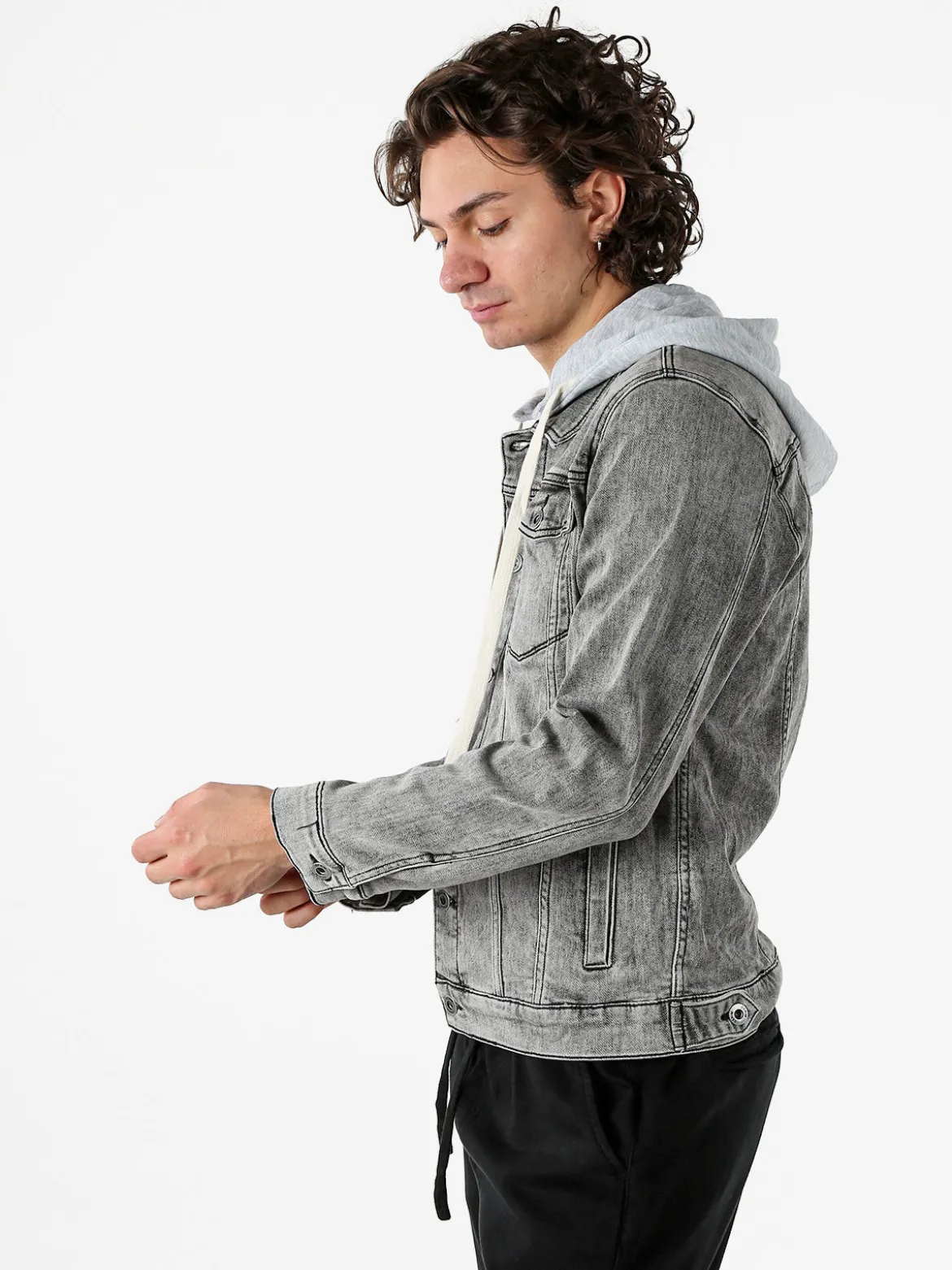 Leox Giacca in jeans da uomo con cappuccio in felpa - grigio