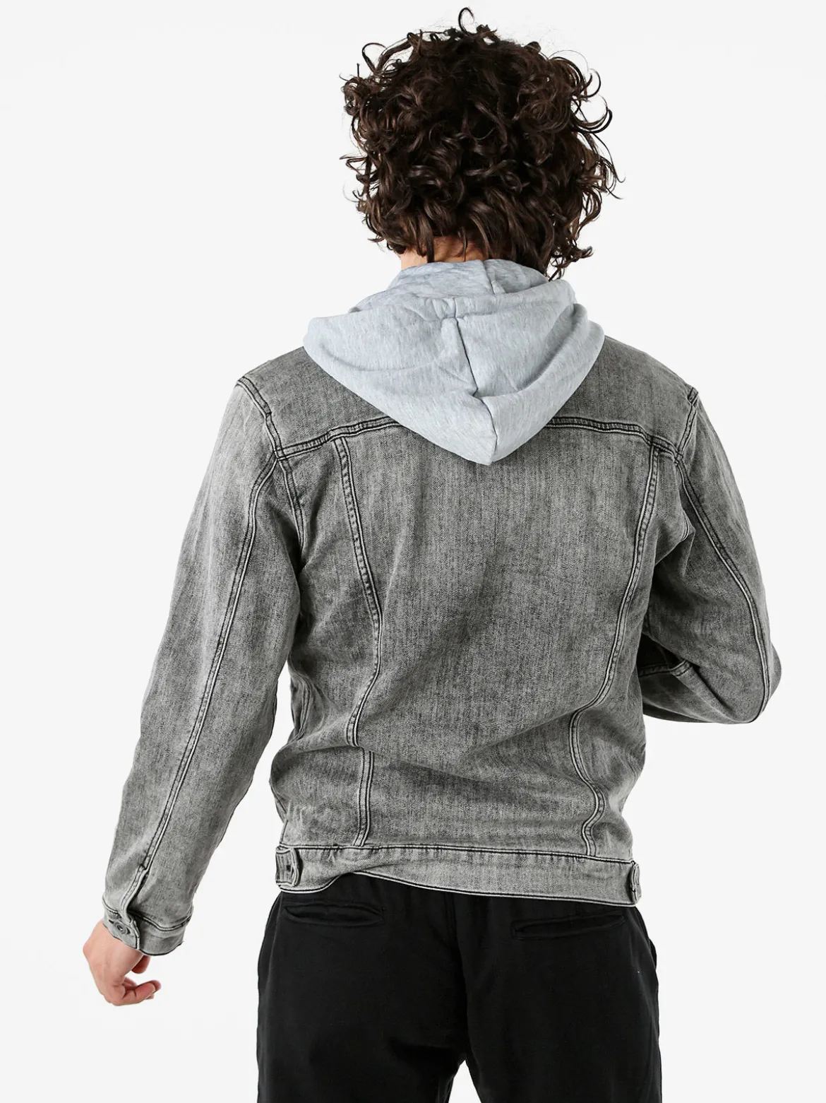 Leox Giacca in jeans da uomo con cappuccio in felpa - grigio