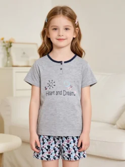 Liabel Pigiama corto in cotone T-shirt + shorts cuori