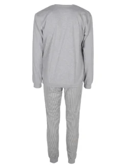 Linea Ambro Pigiama da uomo in cotone interlock con taschino e pantaloni a righe