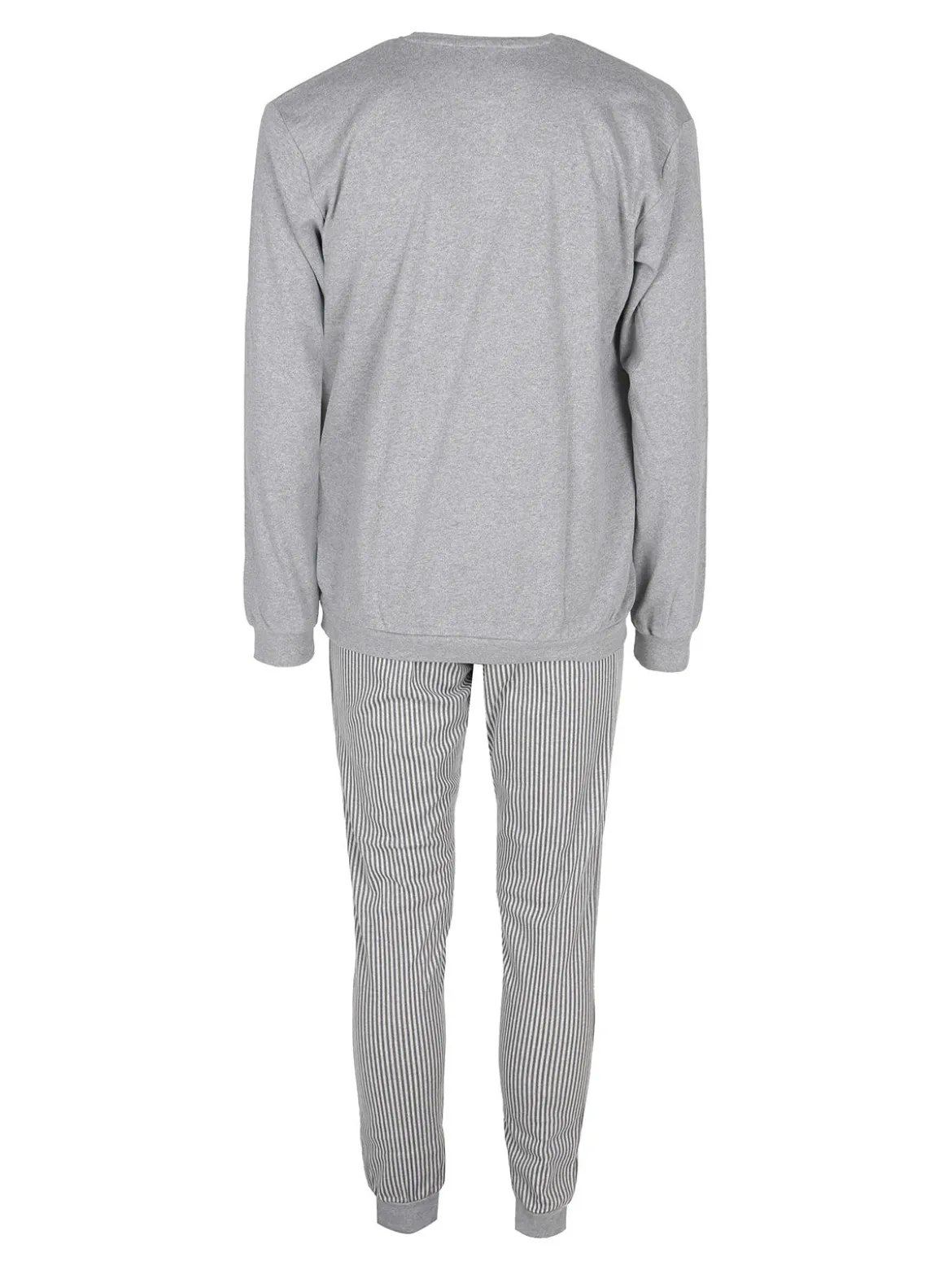 Linea Ambro Pigiama da uomo in cotone interlock con taschino e pantaloni a righe