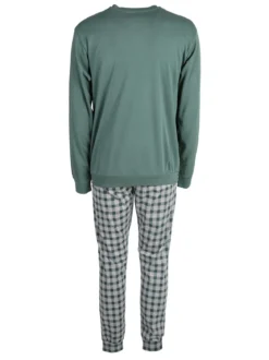 Linea Ambro Pigiama da uomo in misto cotone con pantaloni a quadri e taschino - verde