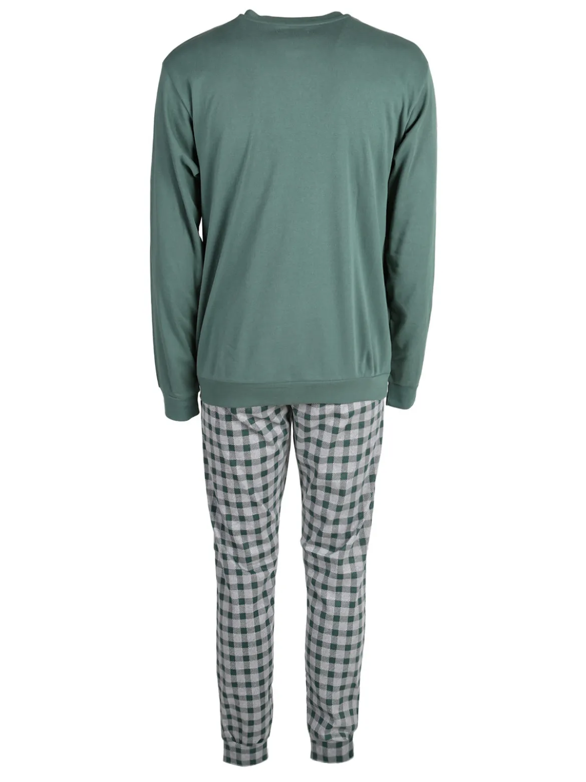 Linea Ambro Pigiama da uomo in misto cotone con pantaloni a quadri e taschino - verde
