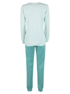 Linea Ambro Pigiama lungo da donna in cotone interlock - acqua marina