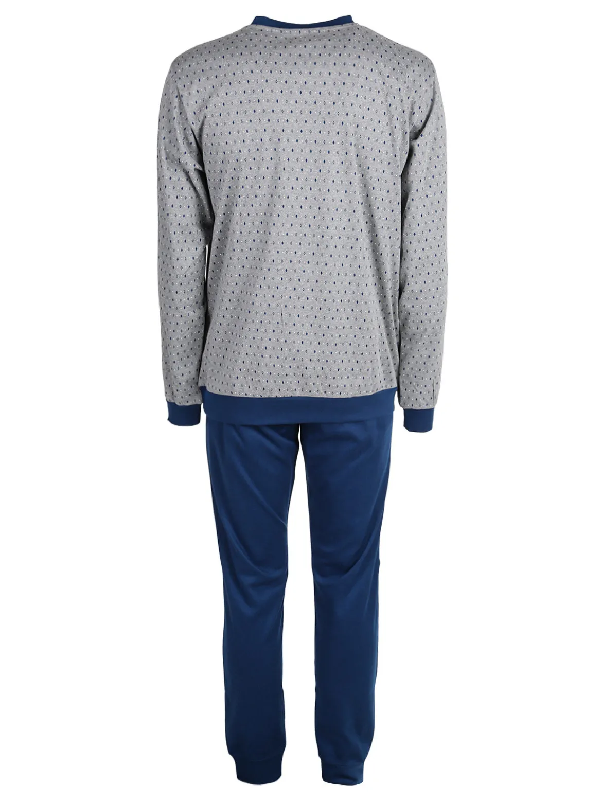 Linea Ambro Pigiama lungo da uomo in misto cotone interlock con taschino - grigio