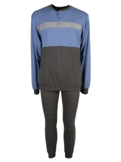 Linea Ambro Pigiama lungo da uomo in misto cotone interlock - blu