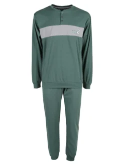 Linea Ambro Pigiama lungo da uomo in misto cotone interlock - verde