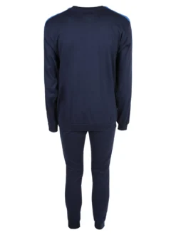 Linea Ambro Pigiama lungo da uomo in misto cotone interlock - blu scuro