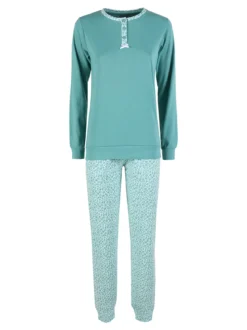 Linea Ambro Pigiama lungo donna in cotone interlock - acqua marina