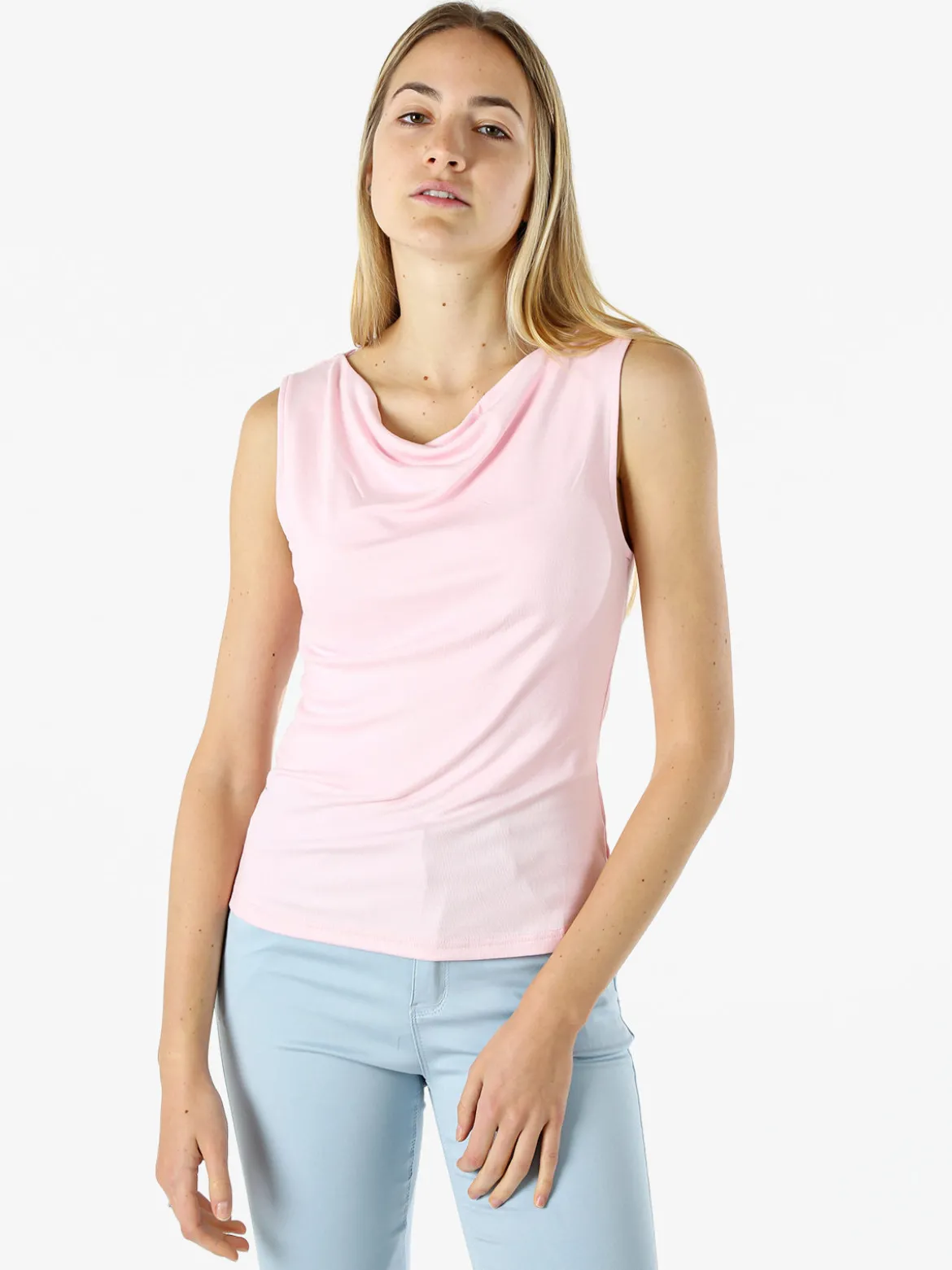 Lissimo Top donna in viscosa con scollo a cascata - rosa