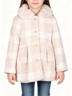 Lollitop Cappotto da bambina con bottoni di perle e scollo in ecopelliccia - beige