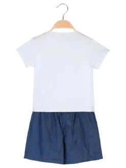 Lollitop Completo corto da bambina con t-shirt e shorts effetto jeans con cintura - rosa