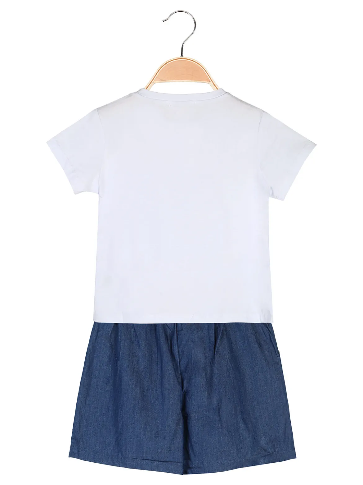 Lollitop Completo corto da bambina con t-shirt e shorts effetto jeans con cintura - rosa