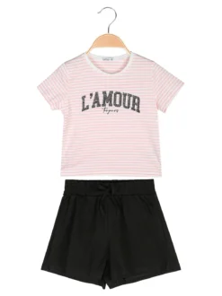 Lollitop Completo corto da bambina con t-shirt rigata con strass e shorts