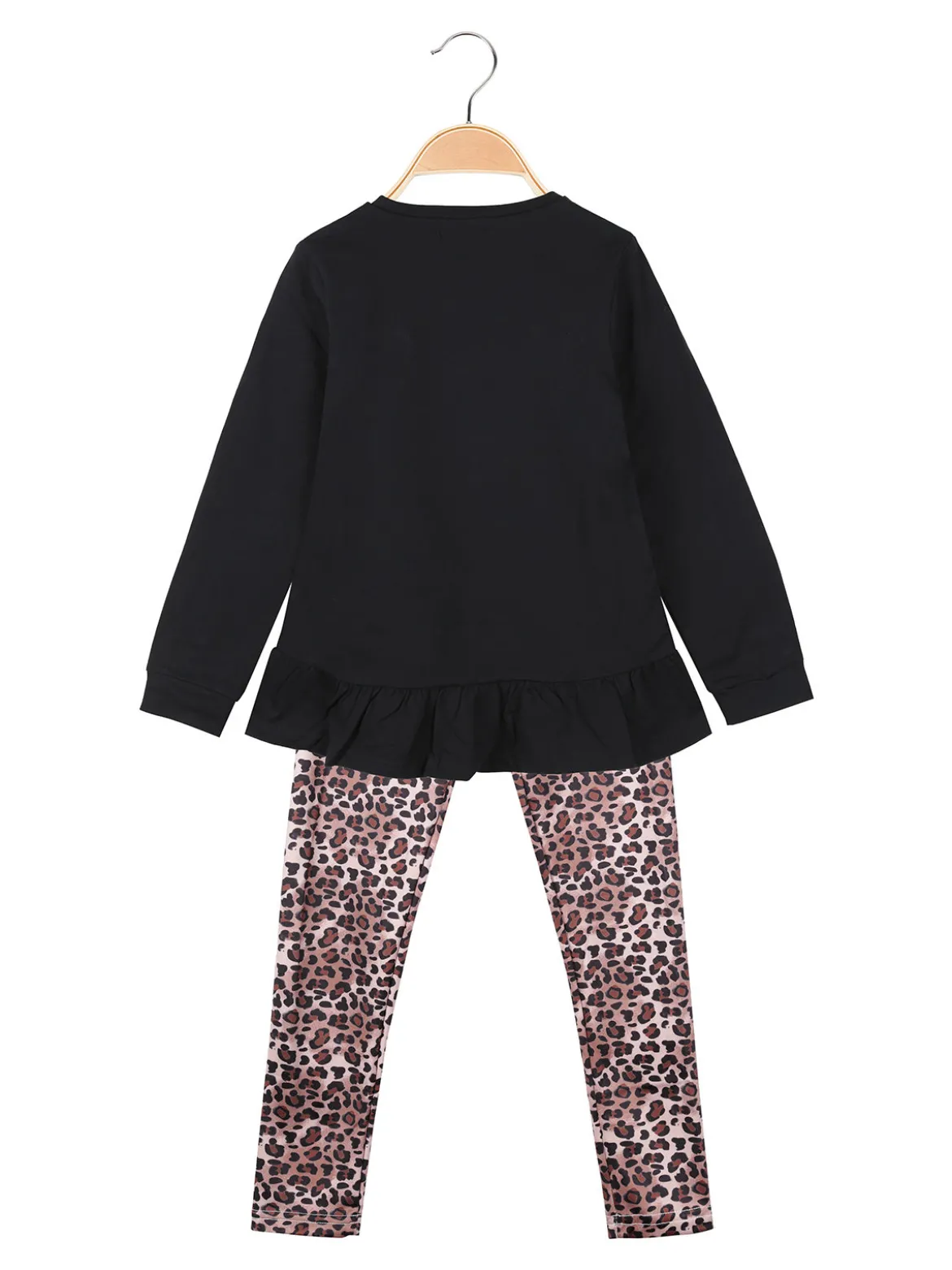 Lollitop Completo 2 pezzi da bambina con maglietta e leggings maculati - nero