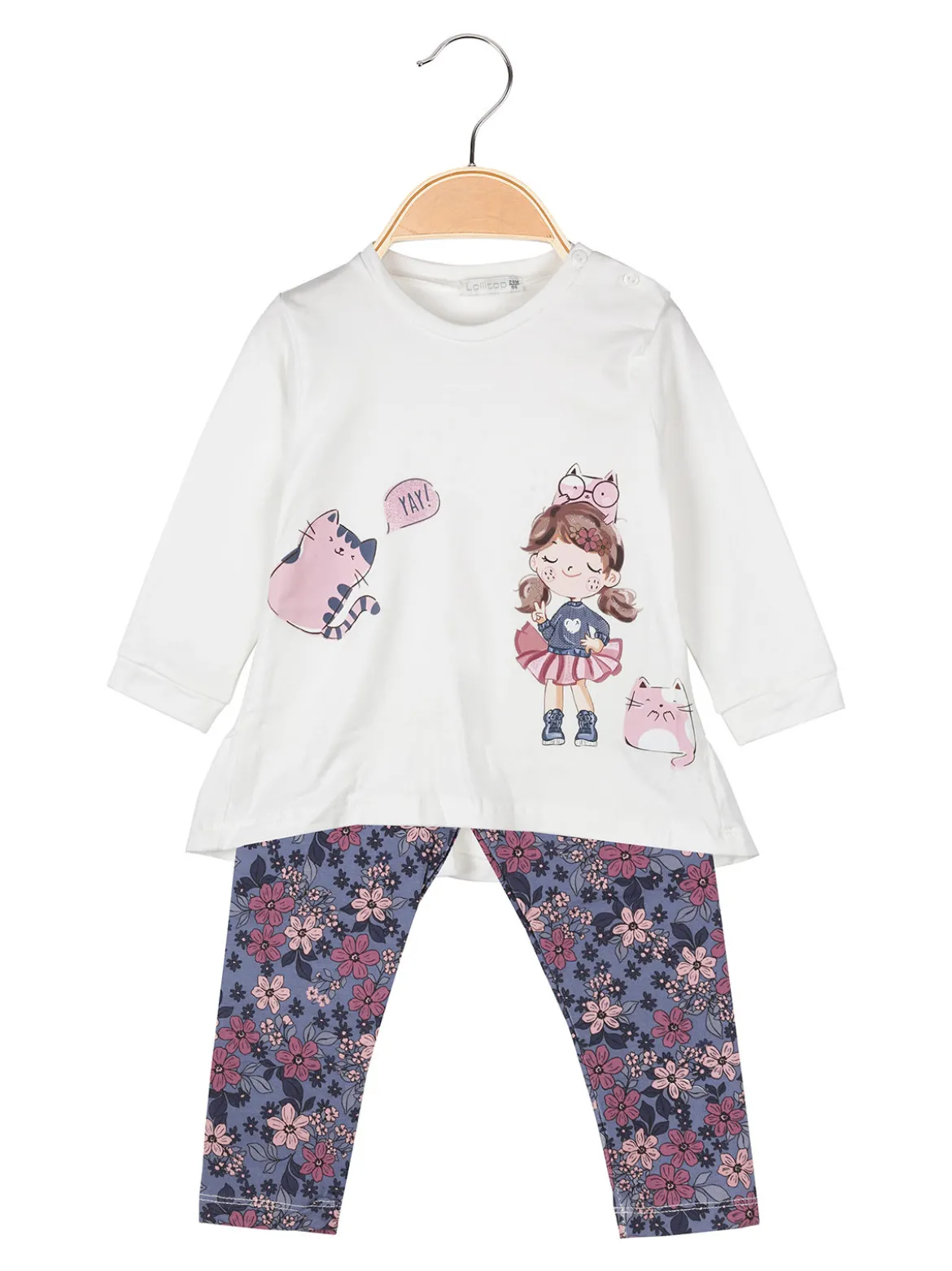 Lollitop Completo 2 pezzi da neonata con maglietta e leggings fiorati - bianco