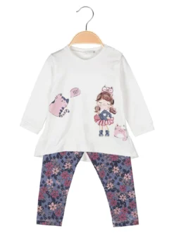 Lollitop Completo 2 pezzi da neonata con maglietta e leggings fiorati - bianco