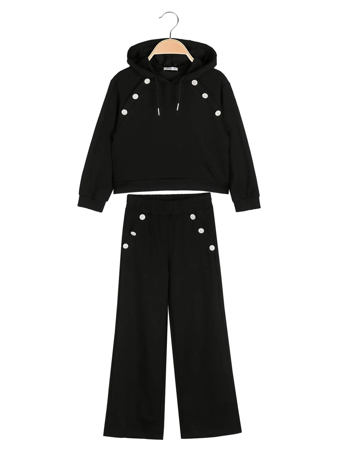 Lollitop Completo 2 pezzi da ragazza con cappuccio e pantaloni a gamba larga - nero