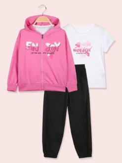 Lollitop Completo tuta da bambina 3 pezzi con cappuccio e zip - fucsia