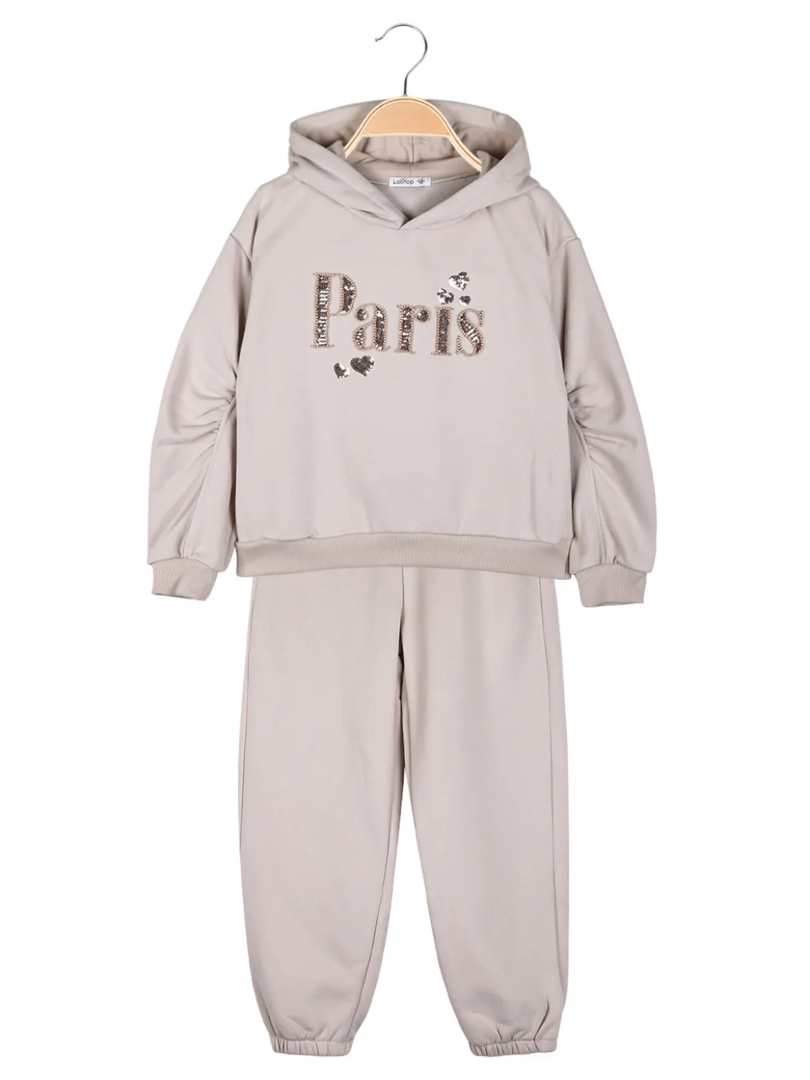Lollitop Completo tuta 2 pezzi da bambina con cappuccio - beige