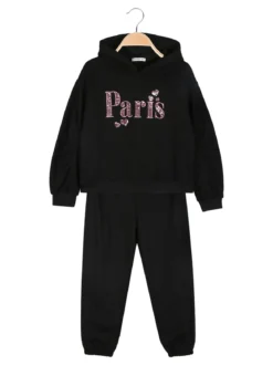 Lollitop Completo tuta 2 pezzi da bambina con cappuccio - nero