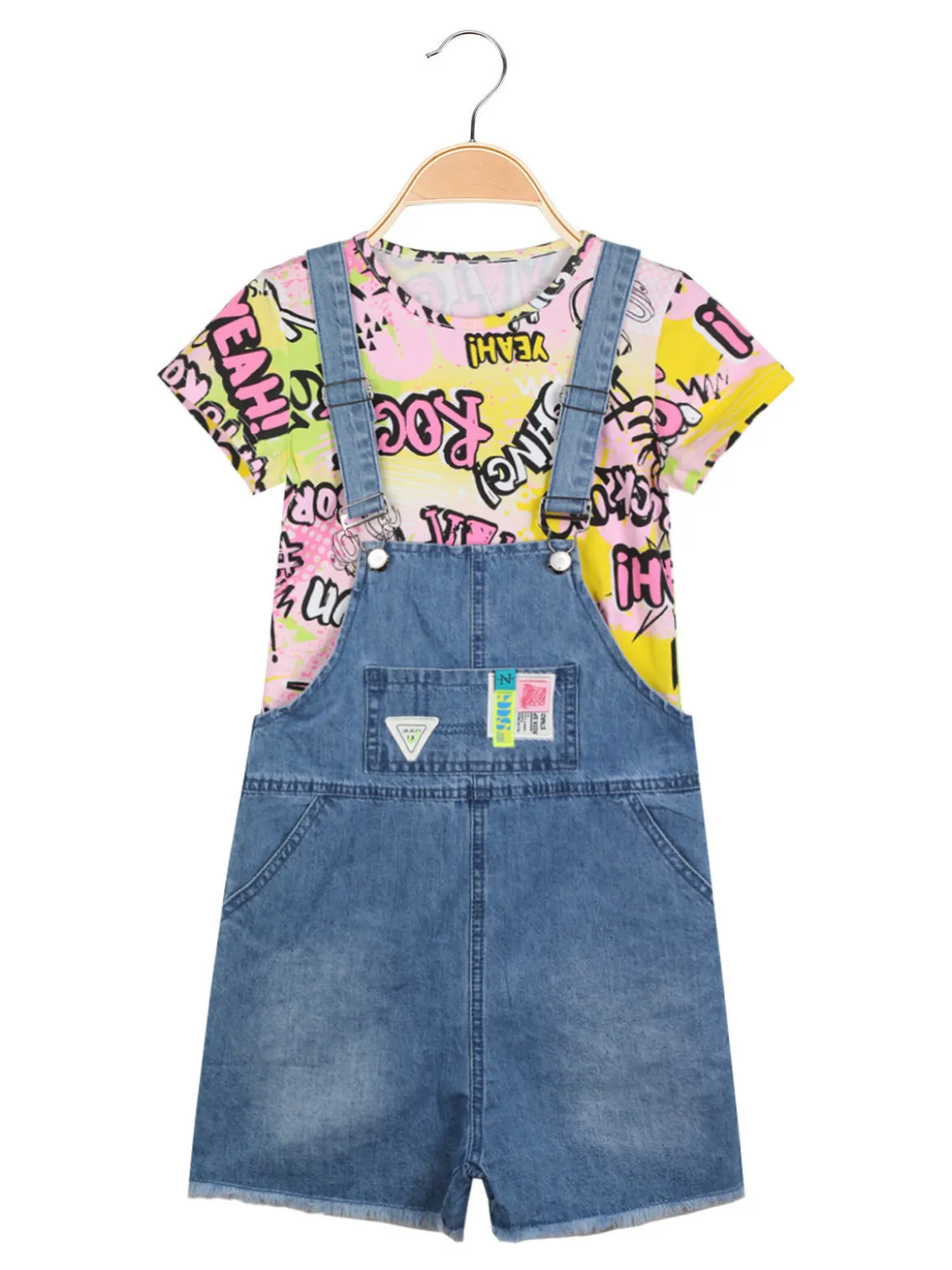 Lollitop Salopette di jeans da bambina con t-shirt