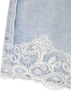 Lollitop Shorts in jeans da ragazza con ricami in pizzo e cintura - jeans