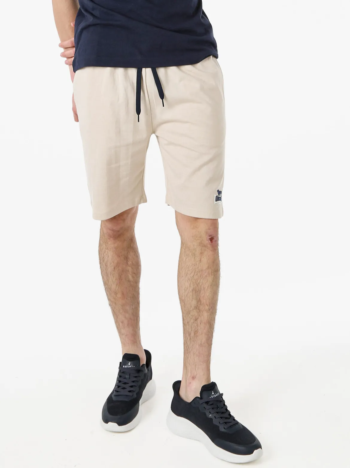 Lonsdale Bermuda sportivi da uomo in misto cotone con coulisse e logo - beige