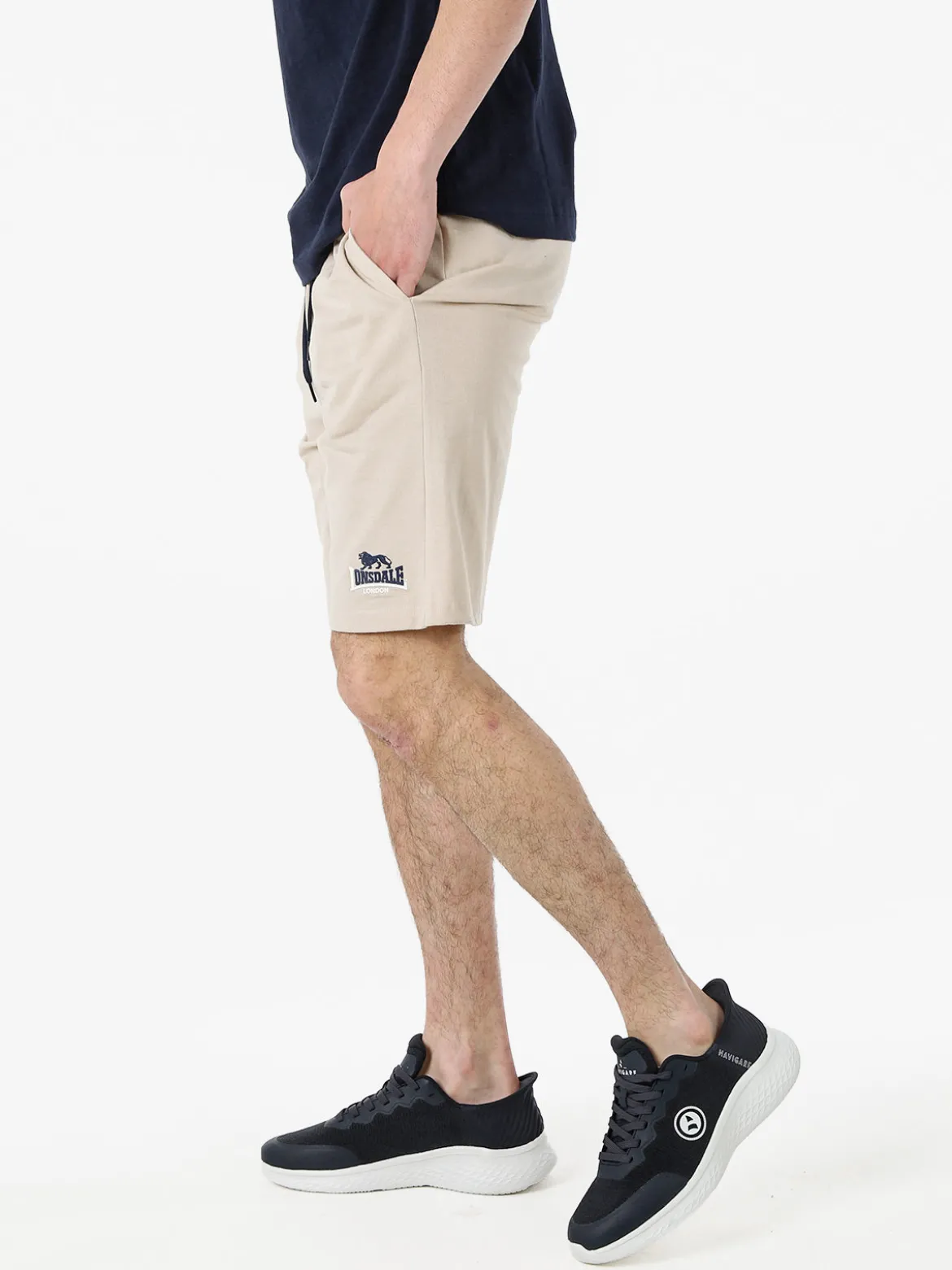 Lonsdale Bermuda sportivi da uomo in misto cotone con coulisse e logo - beige