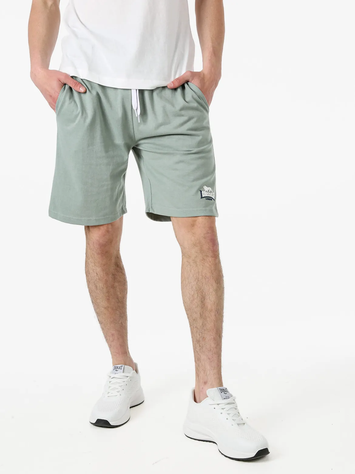 Lonsdale Bermuda sportivi da uomo in misto cotone con coulisse e logo - pistacchio