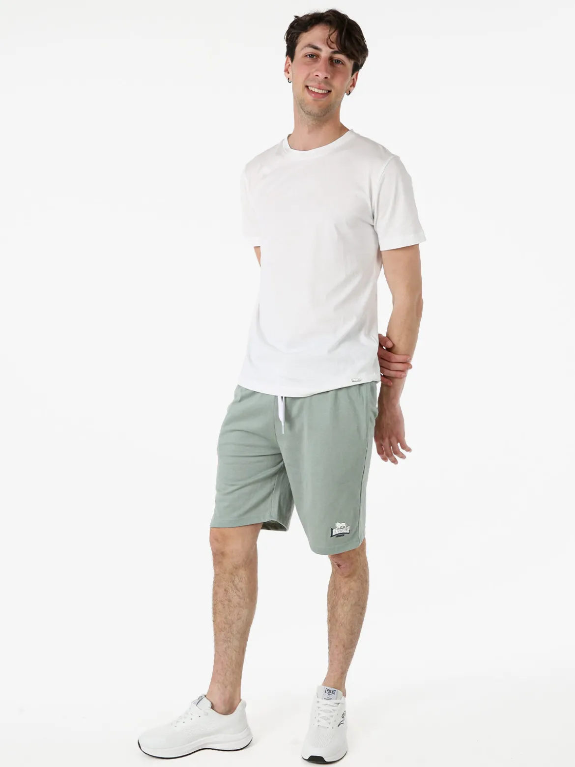 Lonsdale Bermuda sportivi da uomo in misto cotone con coulisse e logo - pistacchio