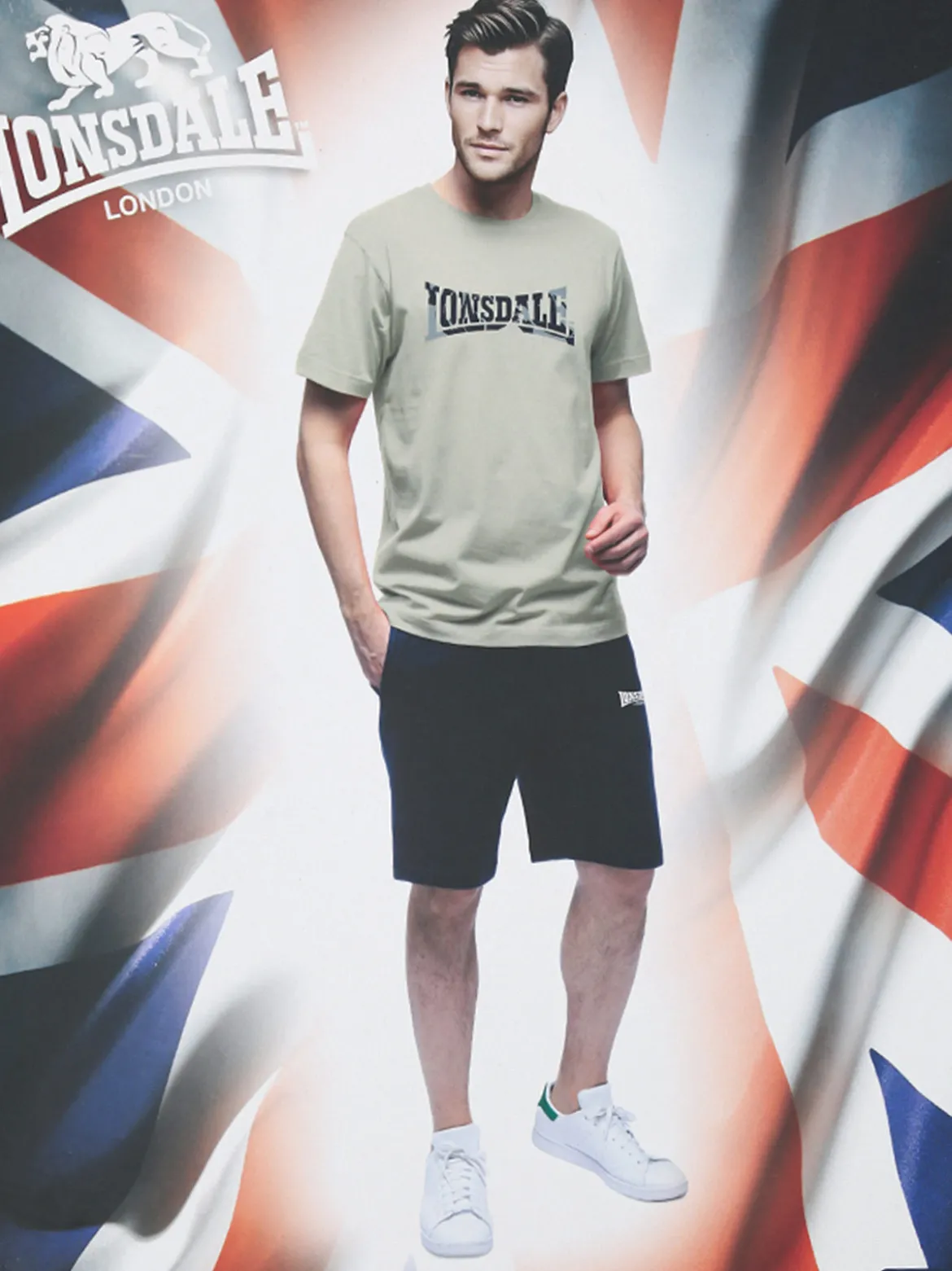 Lonsdale Completo corto da uomo in cotone con logo - naturale