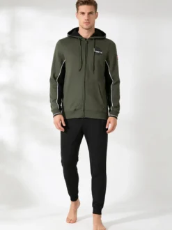 Lonsdale Completo tuta da uomo con cappuccio e zip - oliva