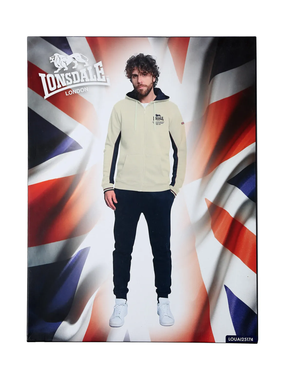 Lonsdale Completo tuta da uomo con cappuccio e zip - panna