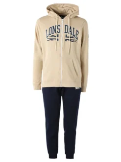 Lonsdale Completo tuta da uomo 2 pezzi con cappuccio e zip - naturale