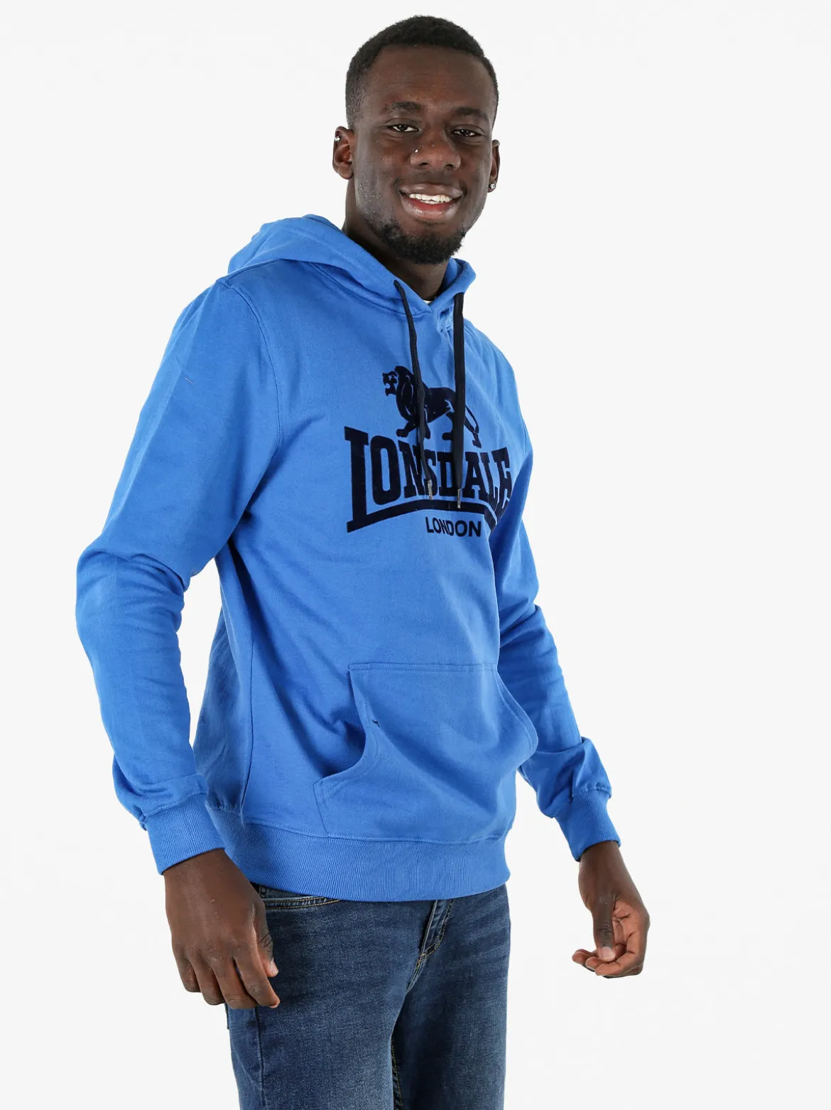 Lonsdale Felpa sportiva da uomo con cappuccio e logo - blu