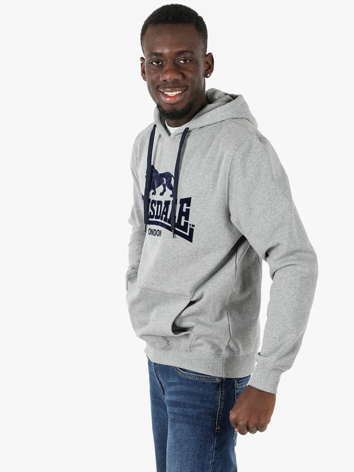 Lonsdale Felpa sportiva da uomo con cappuccio e logo - grigio
