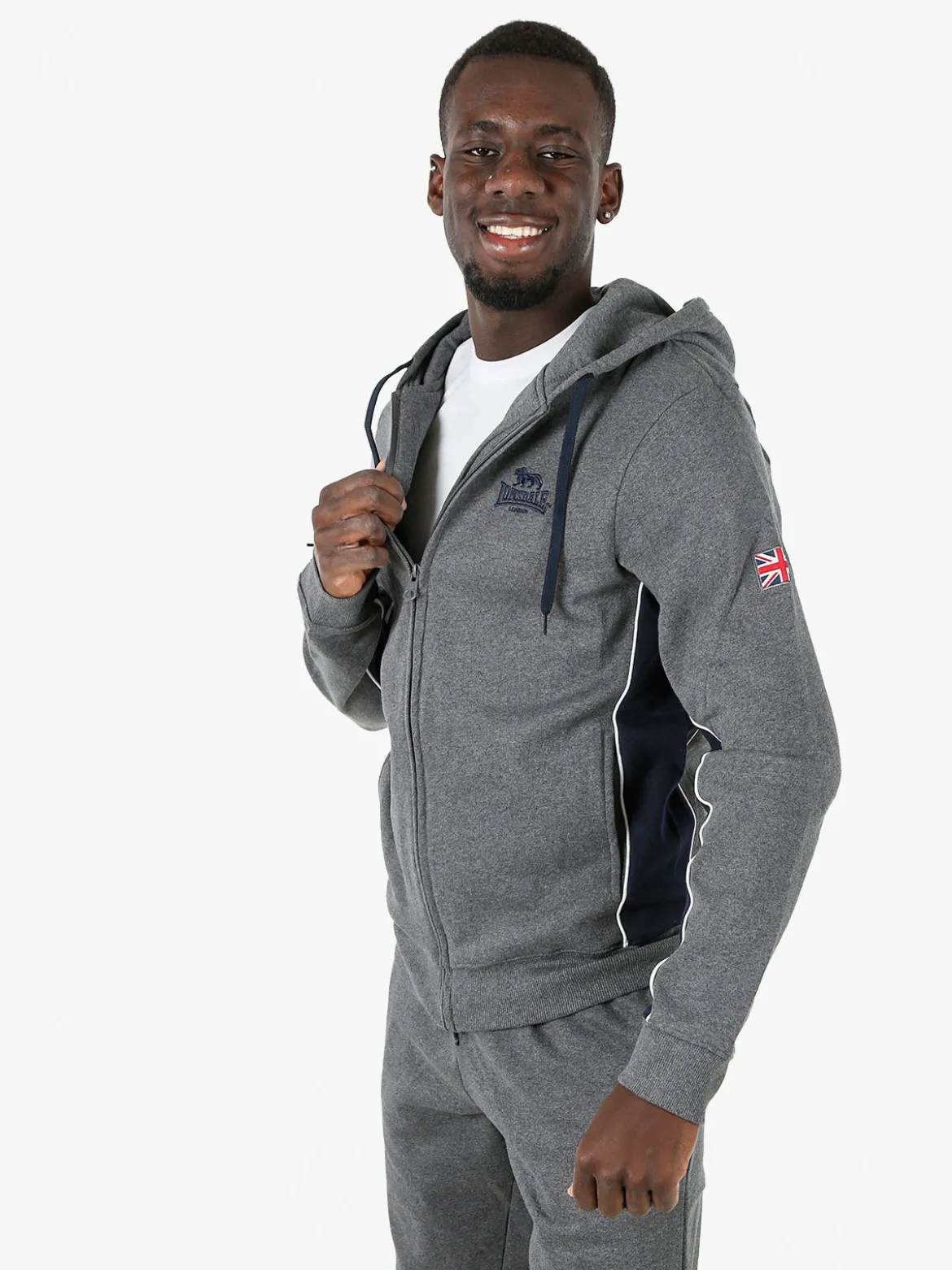 Lonsdale Felpa sportiva da uomo con cappuccio e zip - grigio scuro