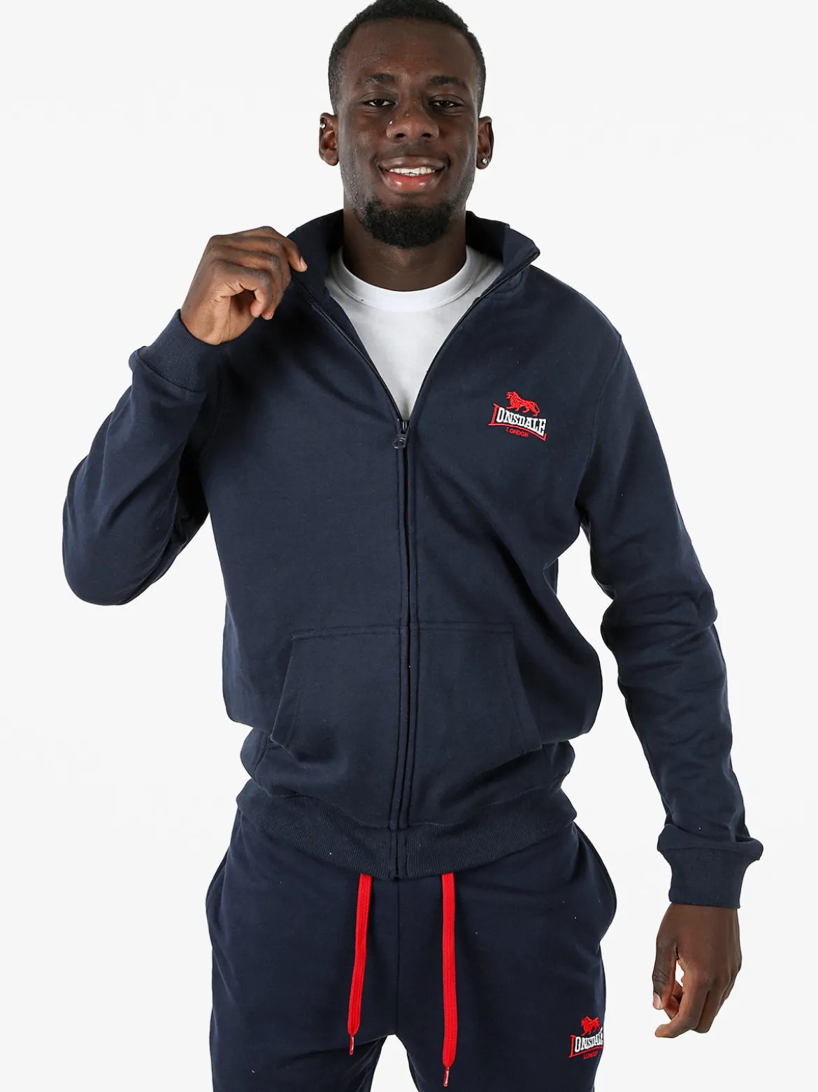 Lonsdale Felpa sportiva da uomo con zip intera - blu scuro
