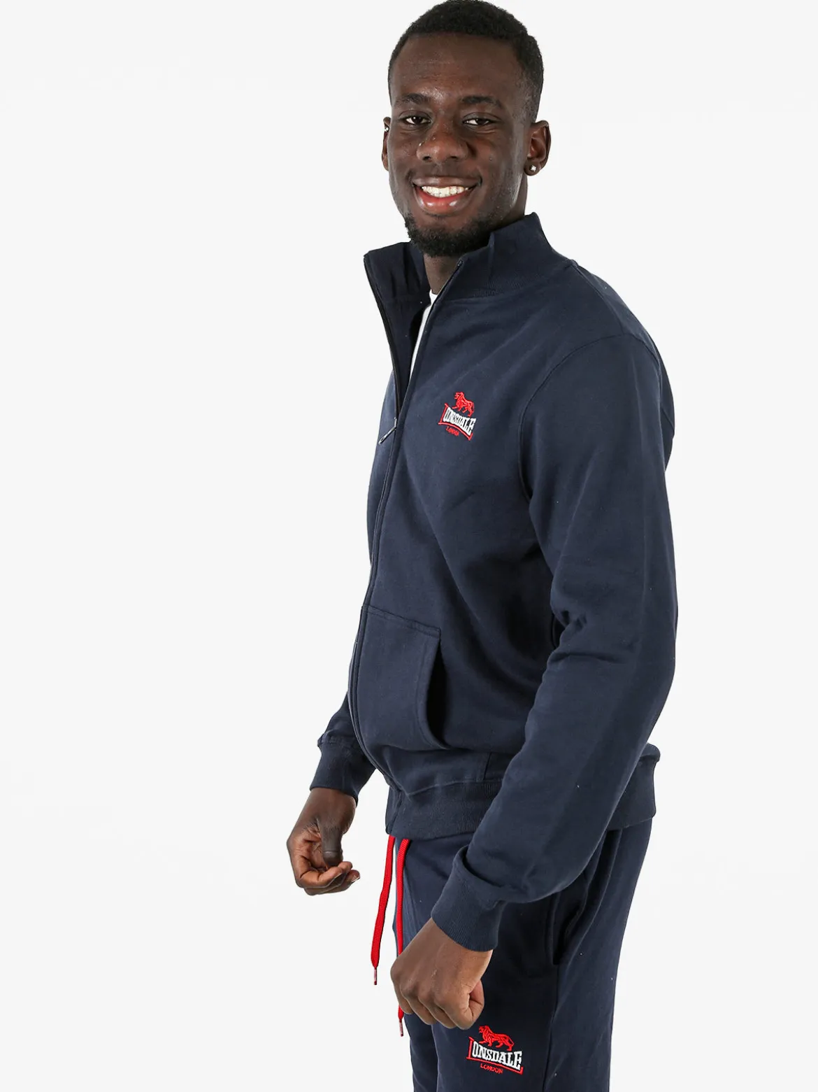 Lonsdale Felpa sportiva da uomo con zip intera - blu scuro