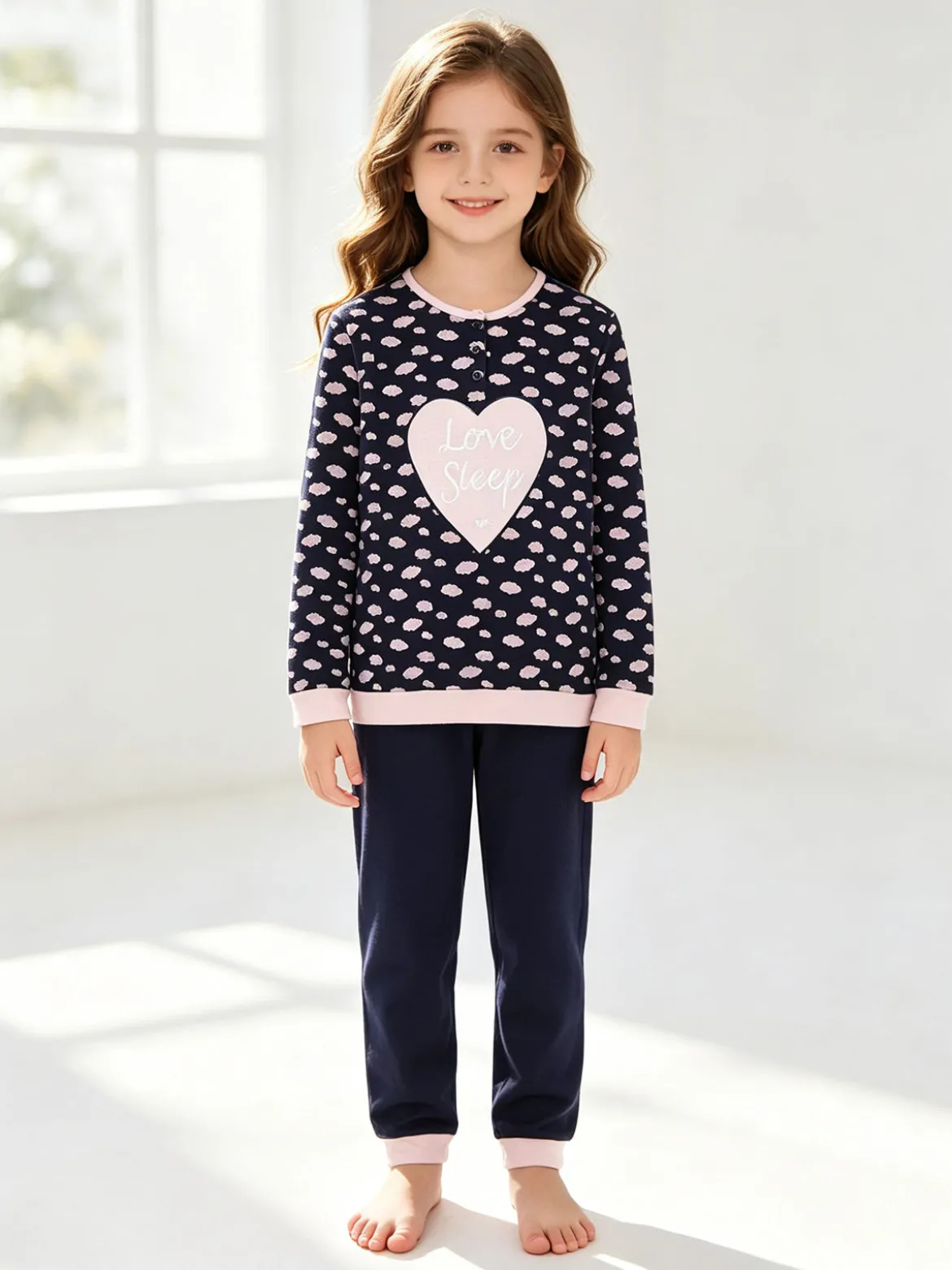 Lonsdale Pigiama lungo da bambina in cotone con stampe