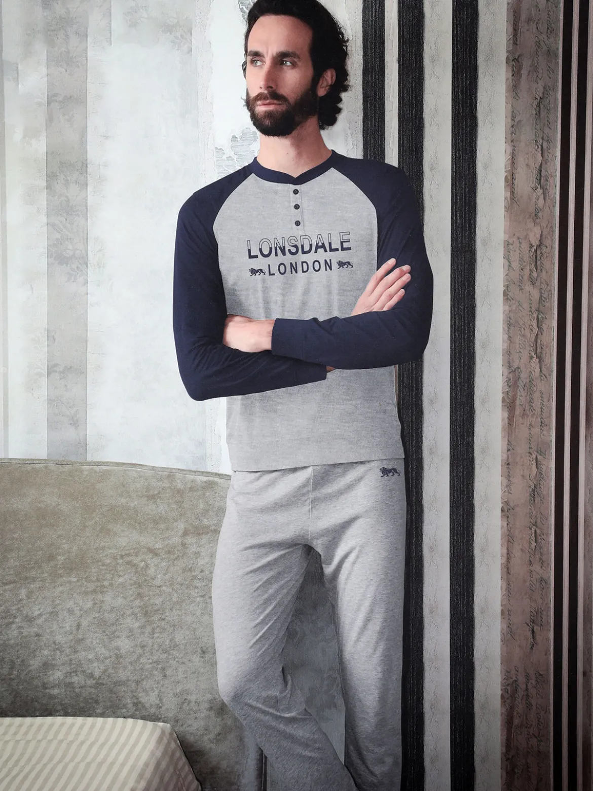 Lonsdale Pigiama lungo da uomo in cotone