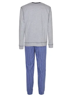 Lonsdale Pigiama lungo da uomo in cotone con pantaloni a righe