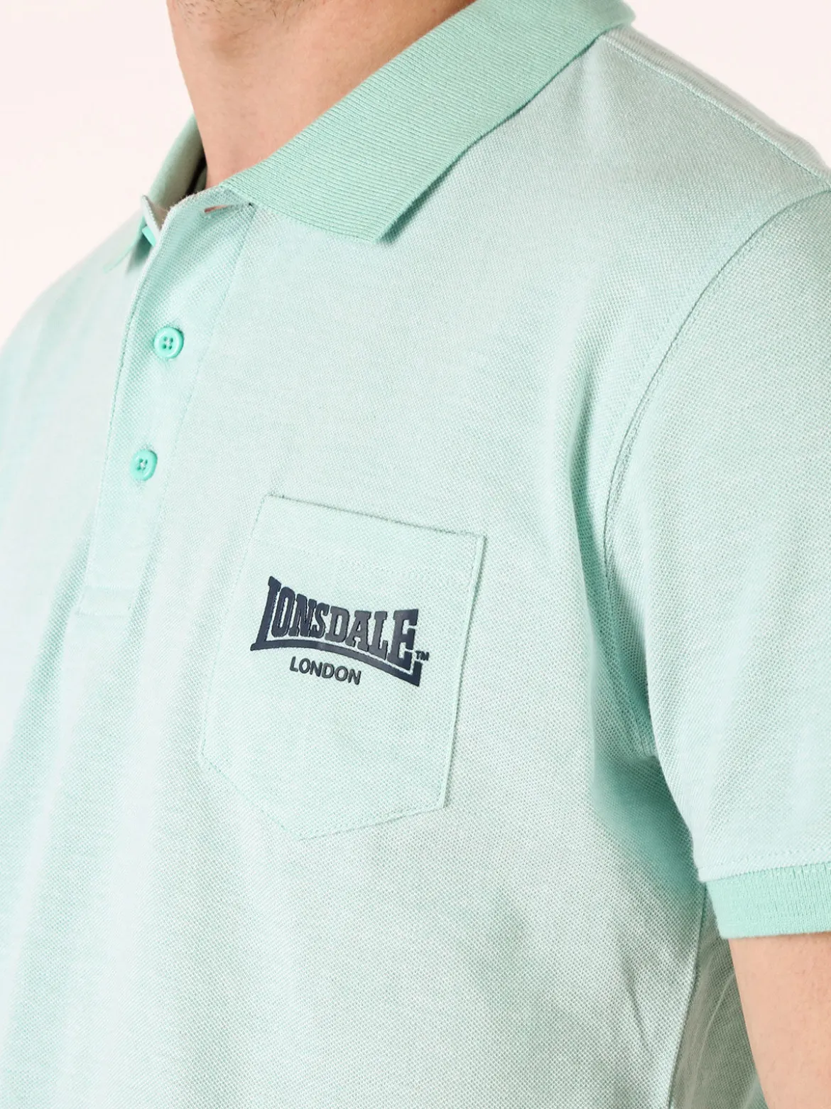 Lonsdale Polo da uomo in cotone a maniche corte con taschino - acqua marina